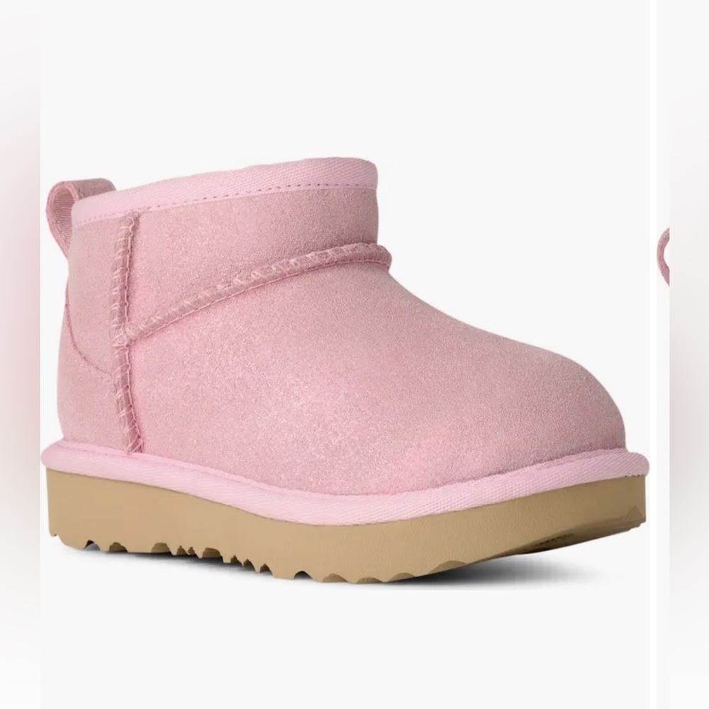 UGG Kids Pink Suede Boot with Tan Sole